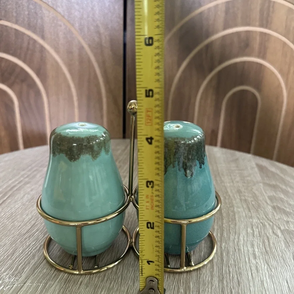 Ceramic Pottery  Salt & Pepper Shakers W/ Iron Holder, Handcrafted In India